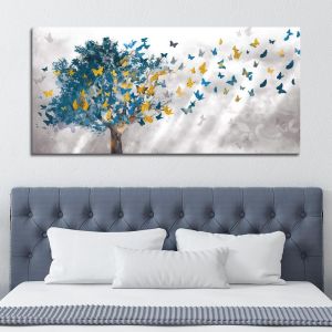 Πίνακας σε καμβά Tree and butterflies πανοραμικός Καμβάς τελαρωμένος, 1