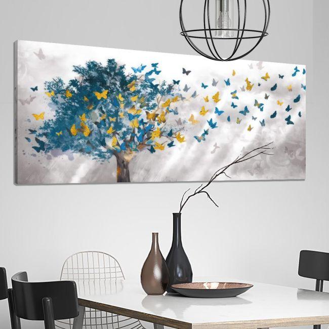 Πίνακας σε καμβά Tree and butterflies πανοραμικός Καμβάς τελαρωμένος, 3