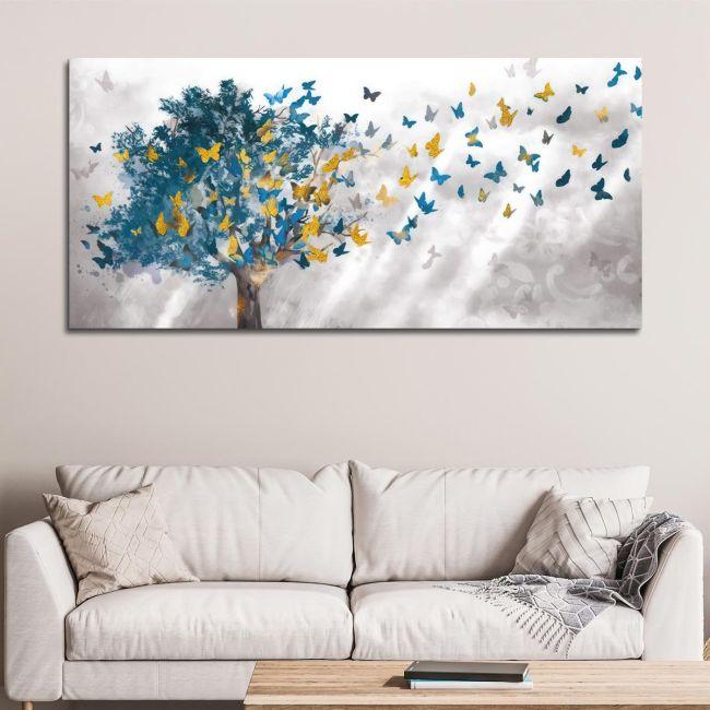 Canvas print Tree and butterflies, panoramic