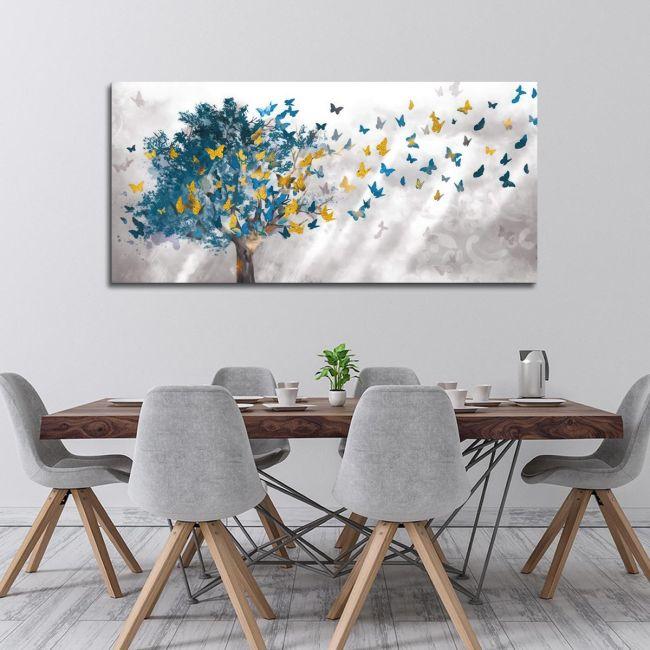 Canvas print Tree and butterflies, panoramic