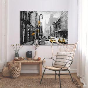 Πίνακας σε καμβά Νέα Υόρκη Street view of New York yellow and grayscale Καμβάς τελαρωμένος Όψη 1 2