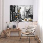 Canvas print Street view of New York, yellow and grayscale