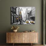 Canvas print Street view of New York, yellow and grayscale
