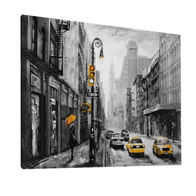 Canvas print Street view of New York, yellow and grayscale