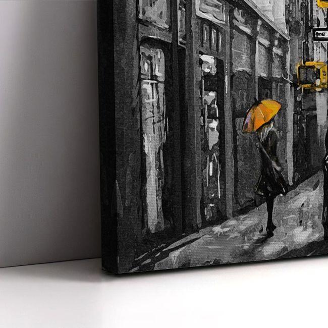 Canvas print Street view of New York, yellow and grayscale