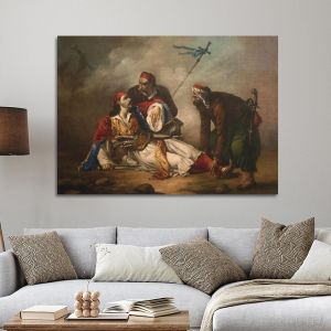 Πίνακας σε καμβά Ο θάνατος του Μάρκου Μπότσαρη Τσόκος Διονύσιος Καμβάς τελαρωμένος