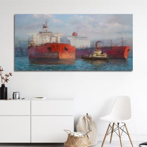 Canvas print Tanker ships painting, panoramic