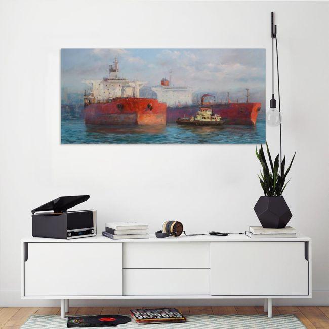 Πίνακας σε καμβά Tanker ships painting, πανοραμικός, 3