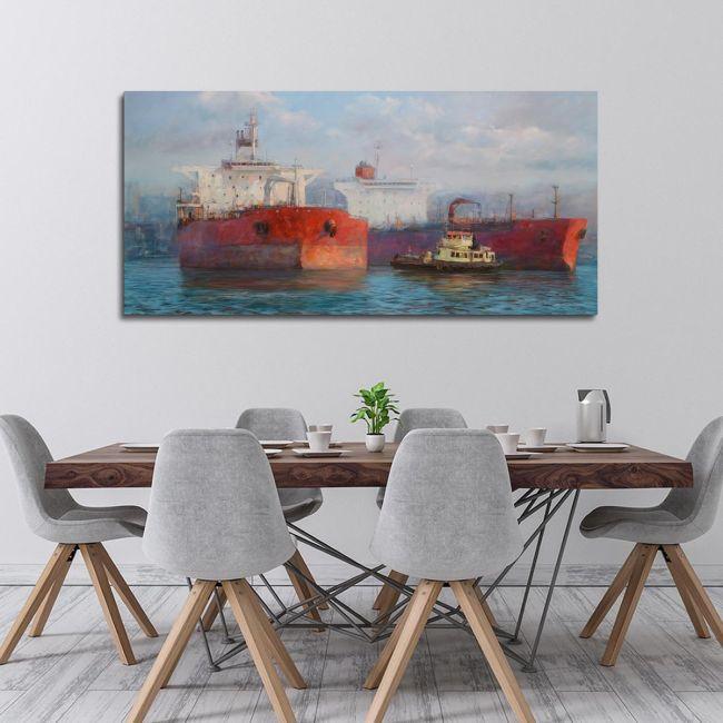Canvas print Tanker ships painting, panoramic