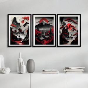 Red Japan III, 3 panels