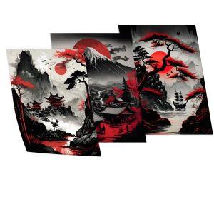 Red Japan III αφίσα κάδρο τρίπτυχο Καμβάς τελαρωμένος 2