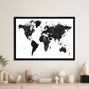 Watercoloured world map αφίσα κάδρο  Αφίσα πόστερ με μαύρη κορνίζα