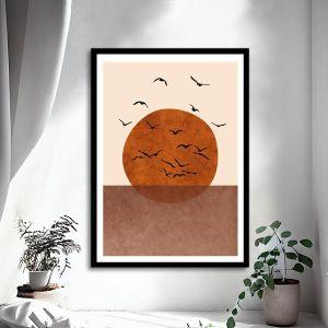 Birds at setting sun, poster