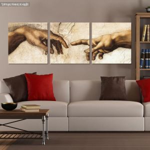 Πίνακας σε καμβά The creation of Adam, Michelangelo, τρίπτυχος πανοραμικός