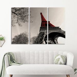 Πίνακας σε καμβά Red Eiffel tower, τρίπτυχος