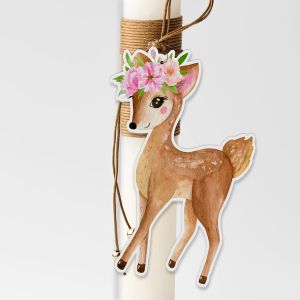 Wooden printed figure for baptism candle, Cute Deer