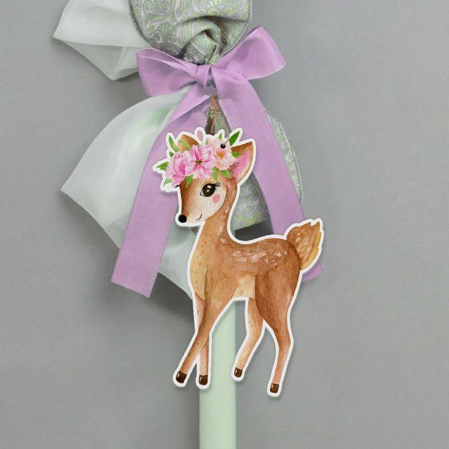 Wooden printed figure for baptism candle, Cute Deer