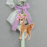 Wooden printed figure for baptism candle, Cute Deer