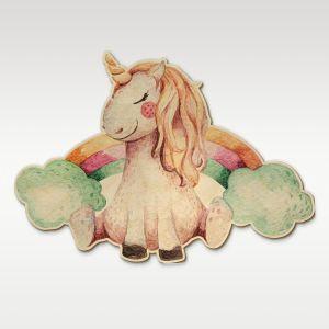 Wooden printed figure for baptism candle, Unicorn rainbow 2