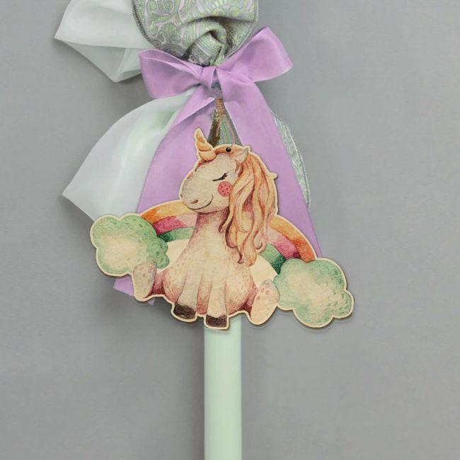 Ξύλινη φιγούρα για λαμπάδα, Μονόκερος με ουράνιο τόξο