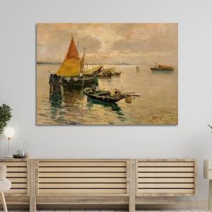 Πίνακας σε καμβά Βάρκες σε ήρεμα νερά Χατζής Β Καμβάς τελαρωμένος