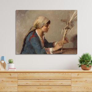 Canvas print Young girl weaving willow twigs, Rallis