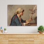 Canvas print Young girl weaving willow twigs, Rallis