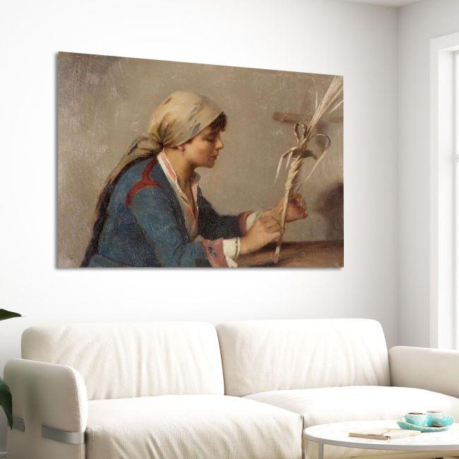 Canvas print Young girl weaving willow twigs, Rallis