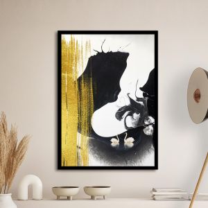 Gold black abstract αφίσα κάδρο  Αφίσα πόστερ με μαύρη κορνίζα