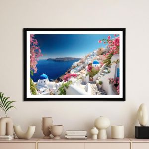 Stunning landscape of Santorini αφίσα κάδρο  Αφίσα πόστερ με μαύρη κορνίζα