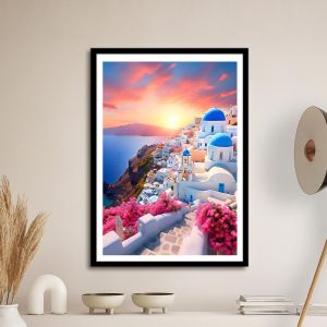 Beautiful sunset of Santorini αφίσα κάδρο  Αφίσα πόστερ με μαύρη κορνίζα