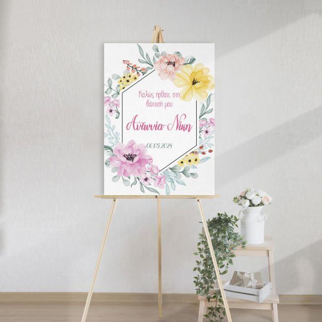 Canvas print welcome to my baptism, spring flowers