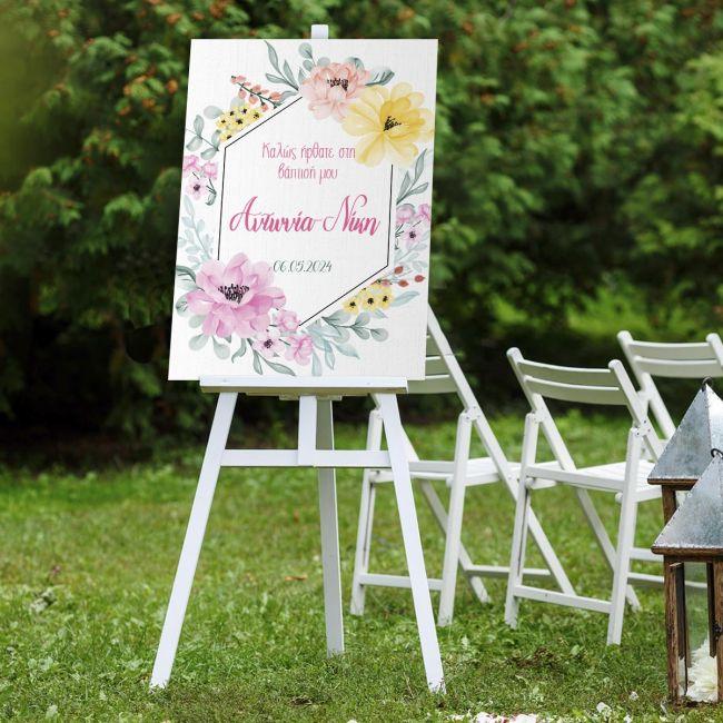 Canvas print welcome to my baptism, spring flowers