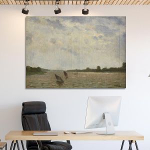Πίνακας σε καμβά Βάρκες στον ποταμό Scheldt Πανταζής Καμβάς τελαρωμένος
