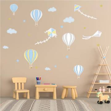 Αυτοκόλλητα τοίχου παιδικά αερόστατα χαρταετοί, αστέρια, Balloons in the night sky