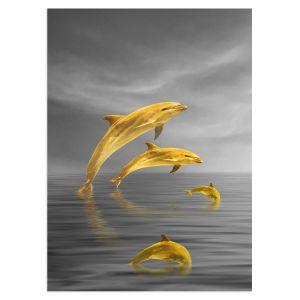 Dolphins, gold on gray, poster 2