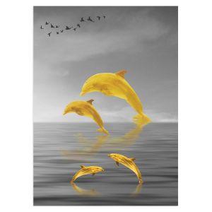 Dolphins, gold on gray I, poster 2