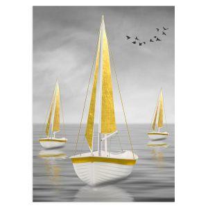 Sailboats gold on gray αφίσα κάδρο  Αφίσα πόστερ με μαύρη κορνίζα 2