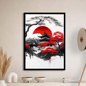 Red moon in Japan αφίσα κάδρο  Αφίσα πόστερ με μαύρη κορνίζα
