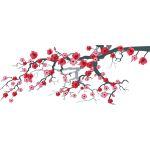 Wall stickers blooming branch, pink and red flowers. Pink blossomed branch