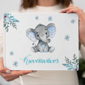 Wishes book, Little blue elephant with flowers