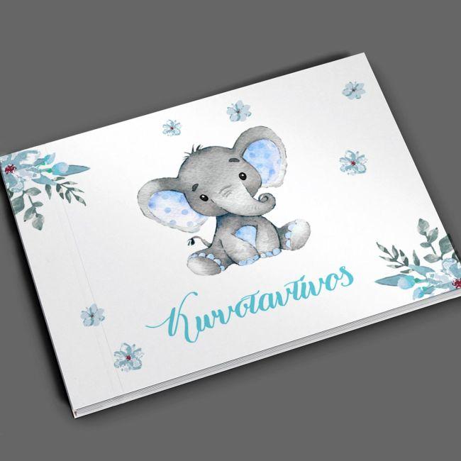 Wishes book, Little blue elephant with flowers