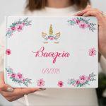 Wishes book, Unicorn with painted flowers