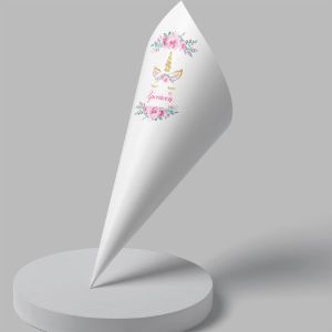 Paper candy cones Unicorn with painted flowers