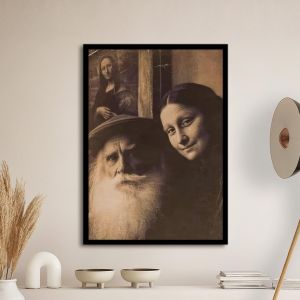 Leonardo with Mona Lisa photograph, poster