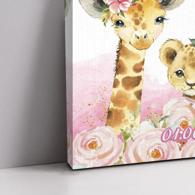 Canvas print welcome to my baptism, Africa animals pink theme