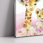 Canvas print welcome to my baptism, Africa animals pink theme