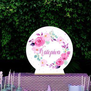 Wooden printed sign, Mauve watercolor flowers 2