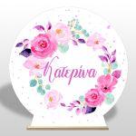 Wooden printed sign, Mauve watercolor flowers