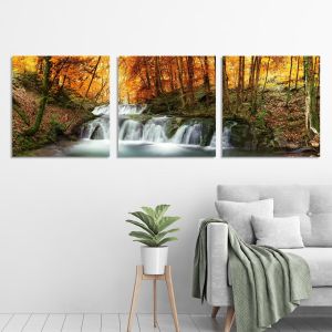 Πίνακας σε καμβά Forest waterfall, τρίπτυχος